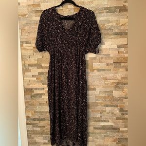 Long Floral Black Maternity Dress